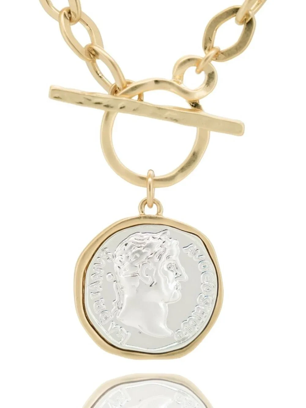 Chunky Coin Antique Gold Plated Thick Link Chain Layered Pendant Necklace for Wo - Picture 4 of 7